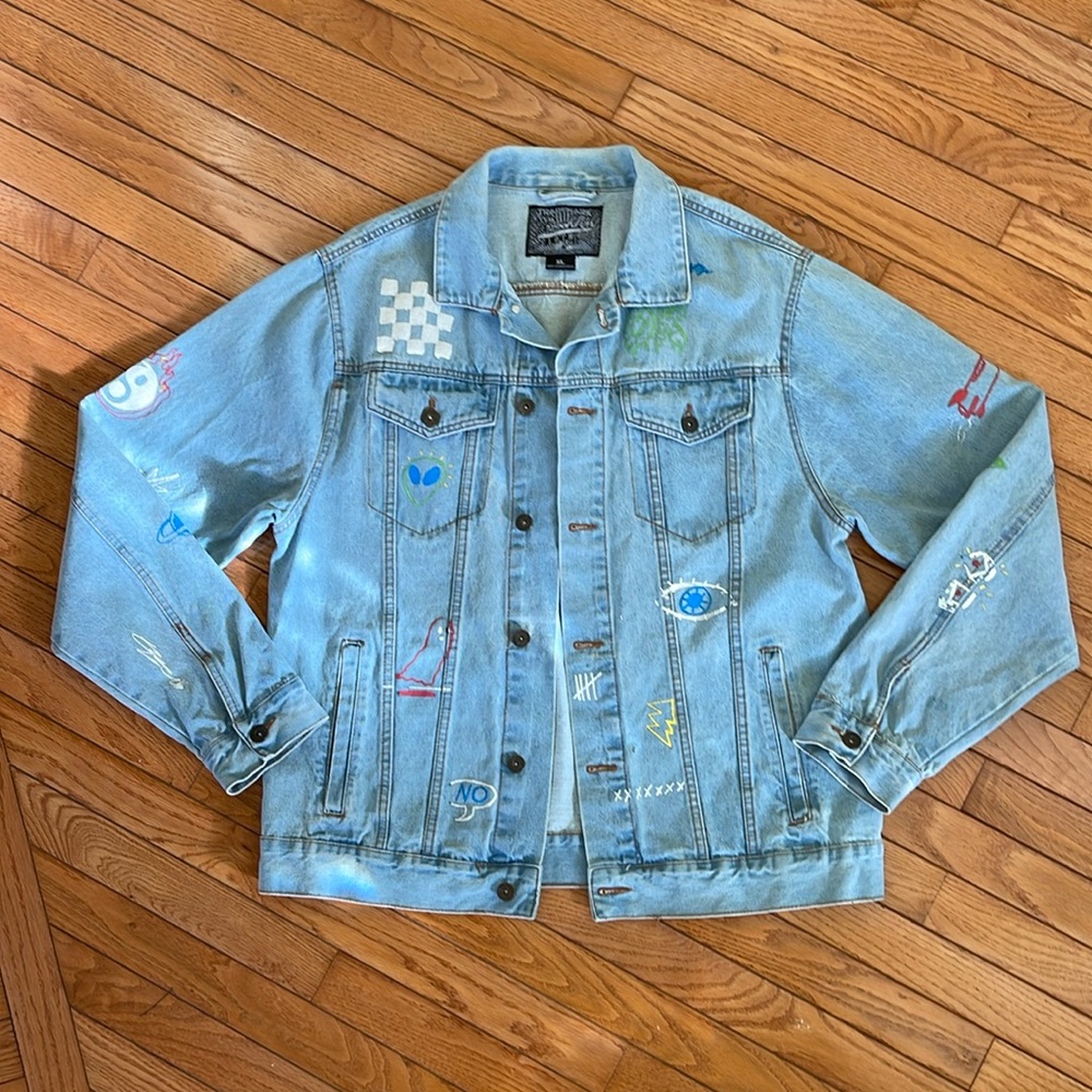 WOMENS Brooklyn Cloth Graffiti Denim Jacket Size XL